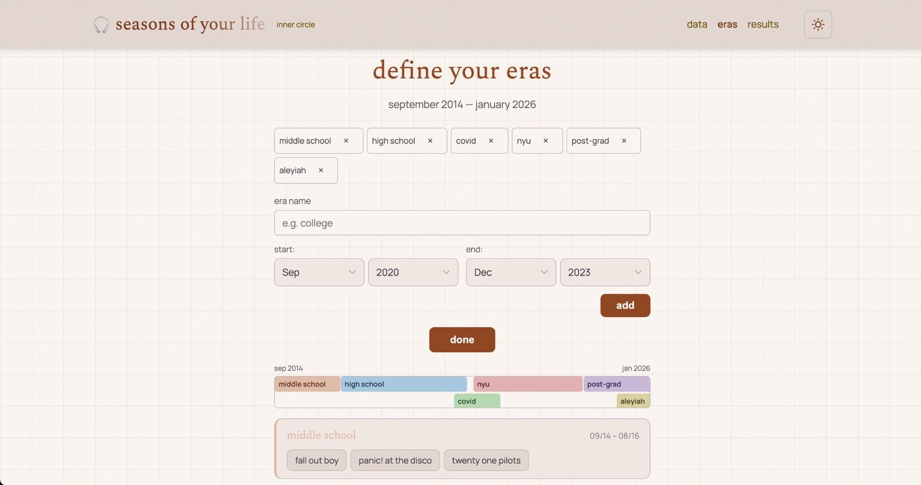 define your eras screen in seasons